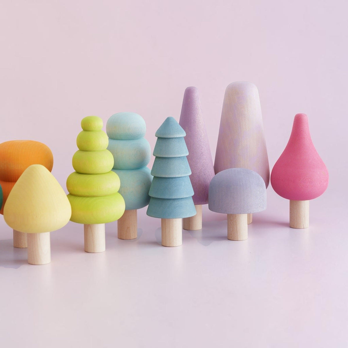 **Pre-order (Ships in 2-3 Weeks)** 10-Piece Wooden Tree Set - Pastel (Stained)