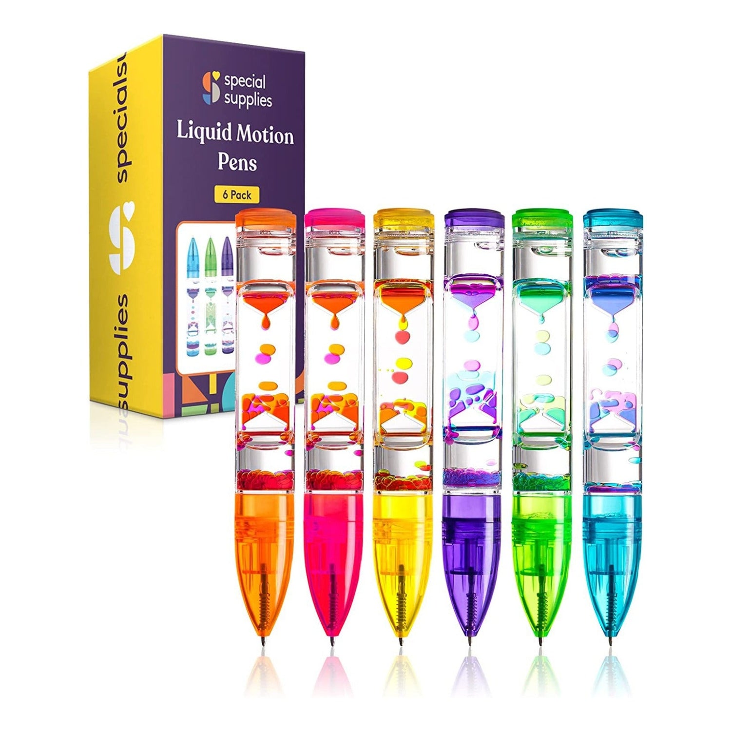 Liquid Motion Pens, 6 Pack Colorful Hourglass Timer Pens with Droplet Movement
