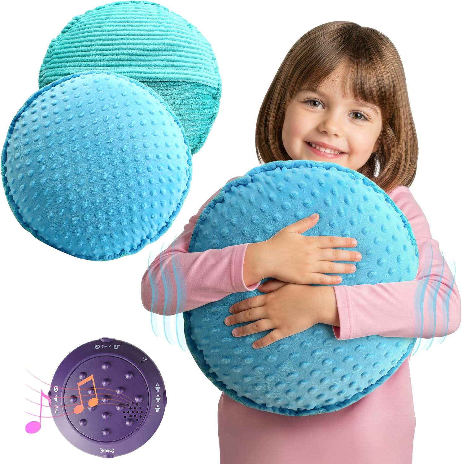 Special Supplies Vibrating Pillow Sensory Pressure Activated Calm for Kids and Adults, 14” Plush Soft Cover- Textured Therapy Stimulation Bumps, 3 Vibration Modes, Music & Voice Recording