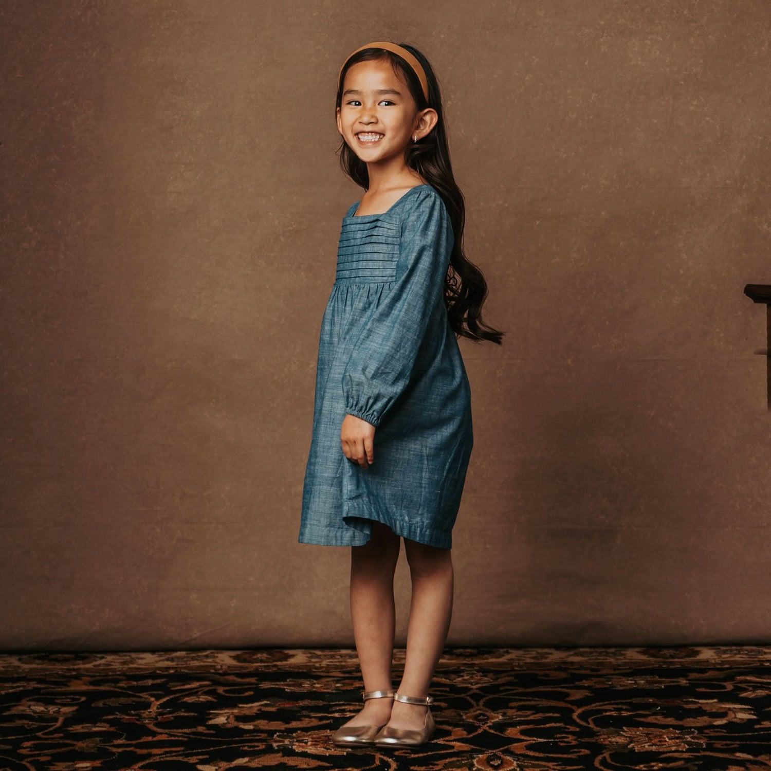 Organic Ruched Chambray Dress