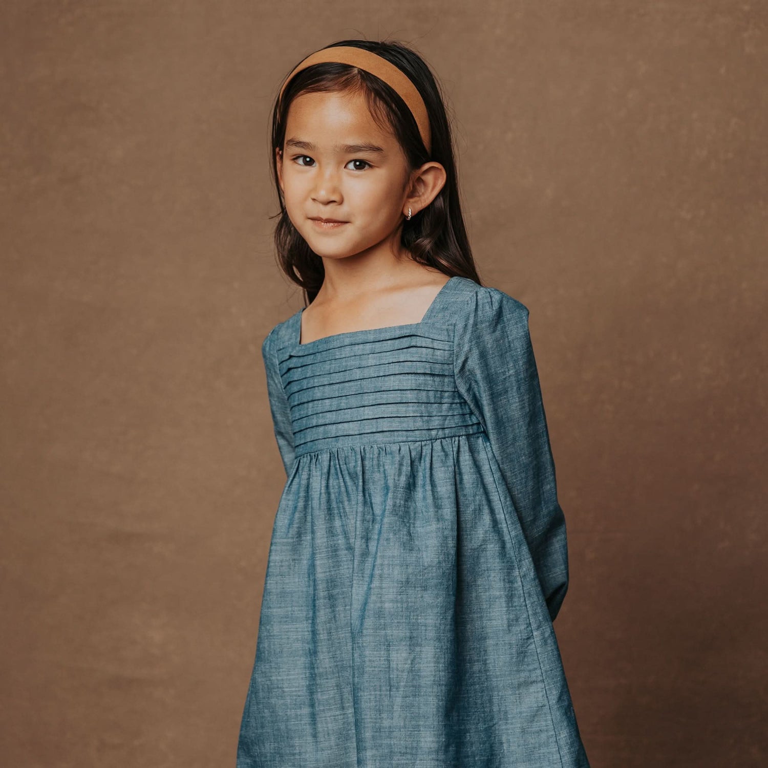 Organic Ruched Chambray Dress