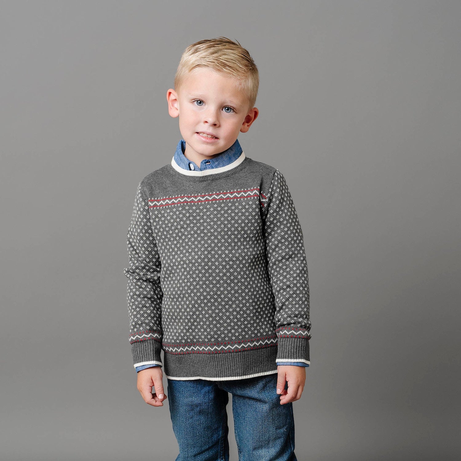 Organic Intarsia Crew Neck Sweater - Baby