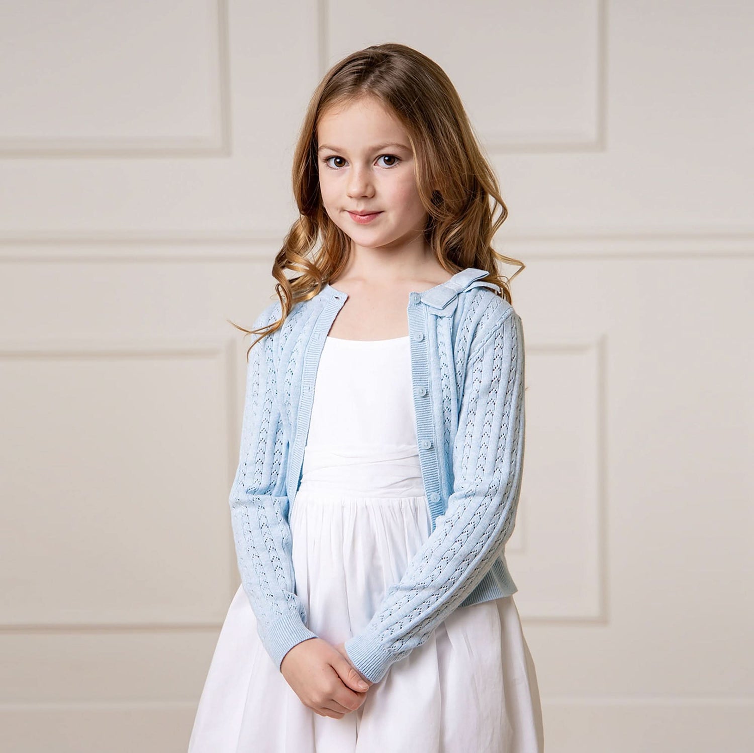 Organic Pointelle Bow Cardigan