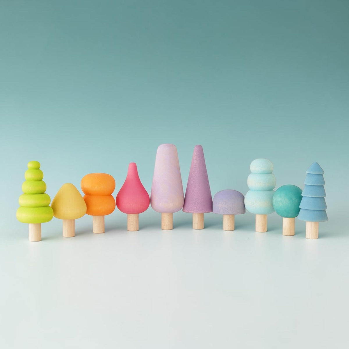 **Pre-order (Ships in 2-3 Weeks)** 10-Piece Wooden Tree Set - Pastel (Stained)