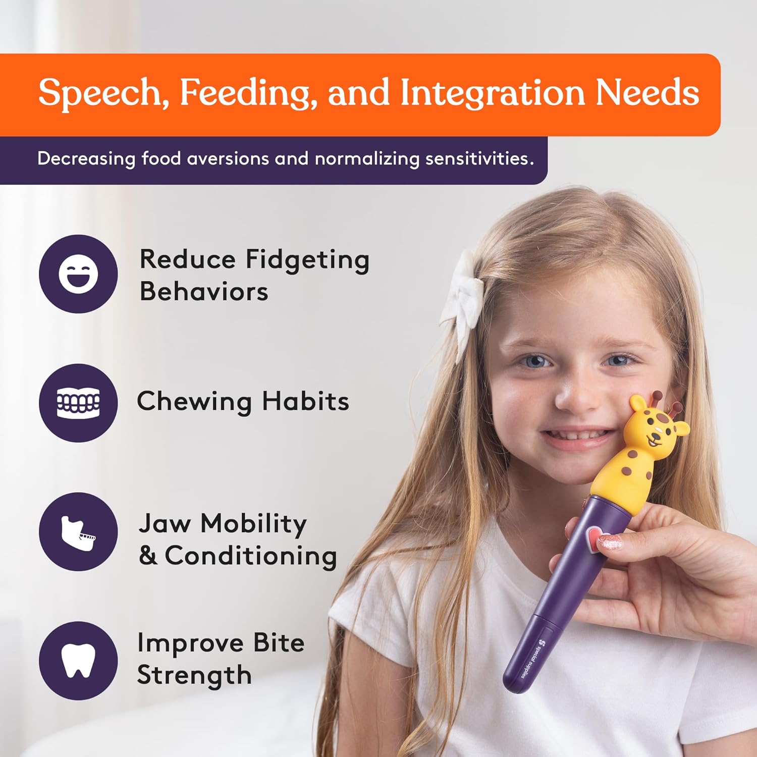 Special Supplies Buzz Pal Oral Motor Stimulation Kit with Soft Textured Interchangeable Head, Calm Sensory Needs, Support Speech and Self Feeding, Gentle Vibrations