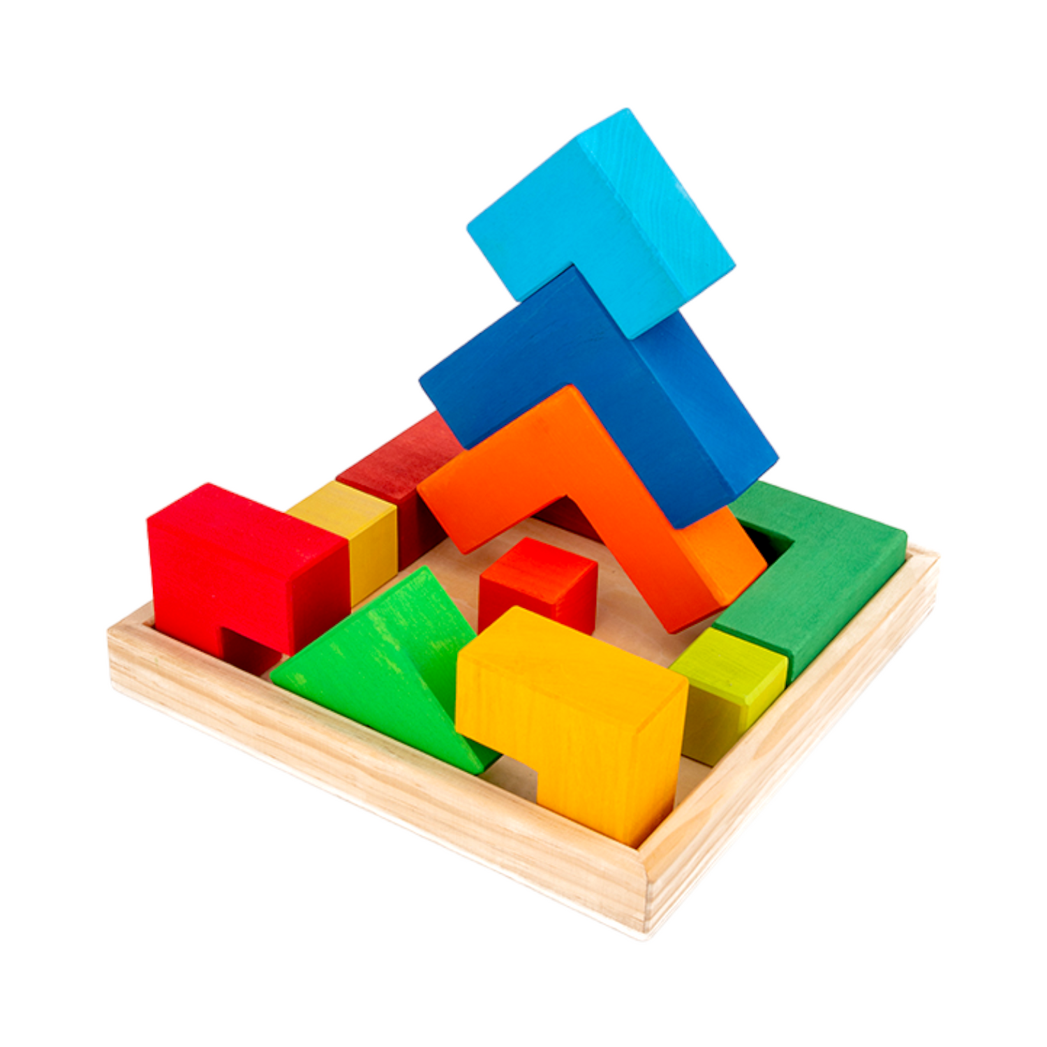 **Pre-order (Ships in 2-3 Weeks)**12 Pcs STAINED Large Rainbow Wooden Creative Puzzle Square Blocks with Storage Tray