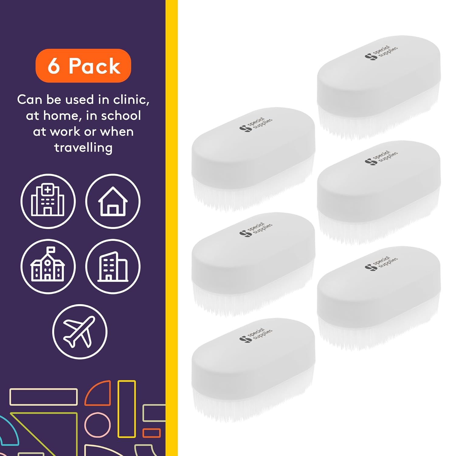 Special Supplies Sensory Brush Therapressure Therapy Brush for Occupational and Sensory Brushing, 6 Pack, White, Stimulating and Calming Tools for Kids and Adults, Soft Flexible Bristles, Latex Free