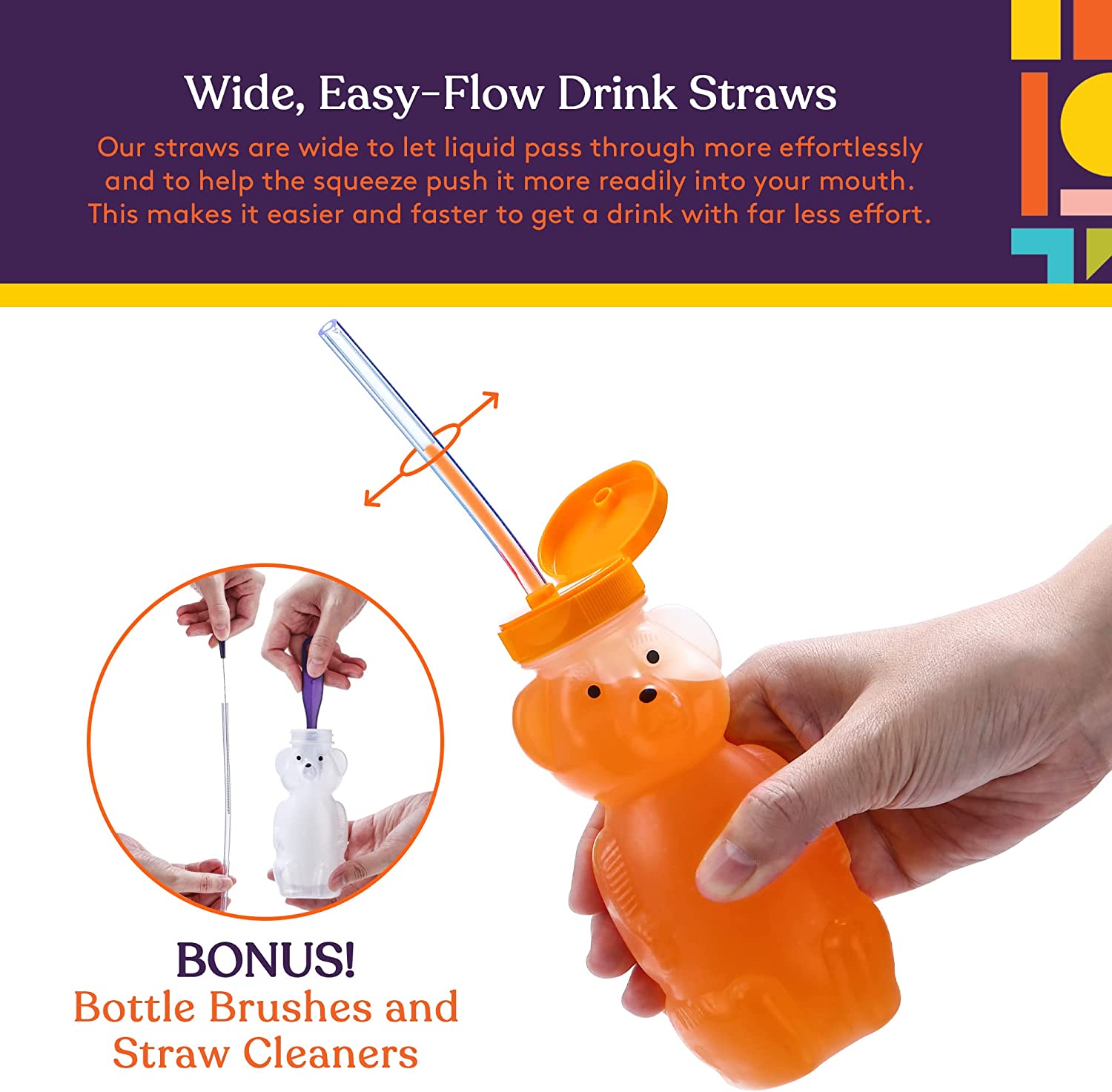 Juice Bear Bottle with Long Straws (8oz)