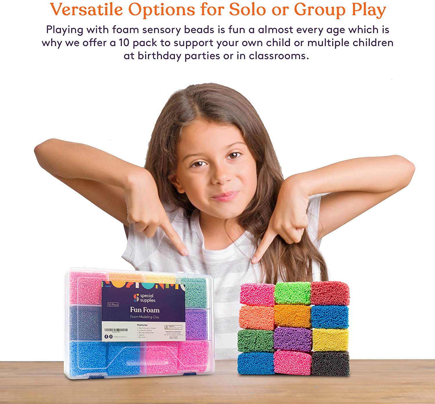 FUN FOAM Modeling Foam Beads Play Kit (10 Blocks) - Reusable Container