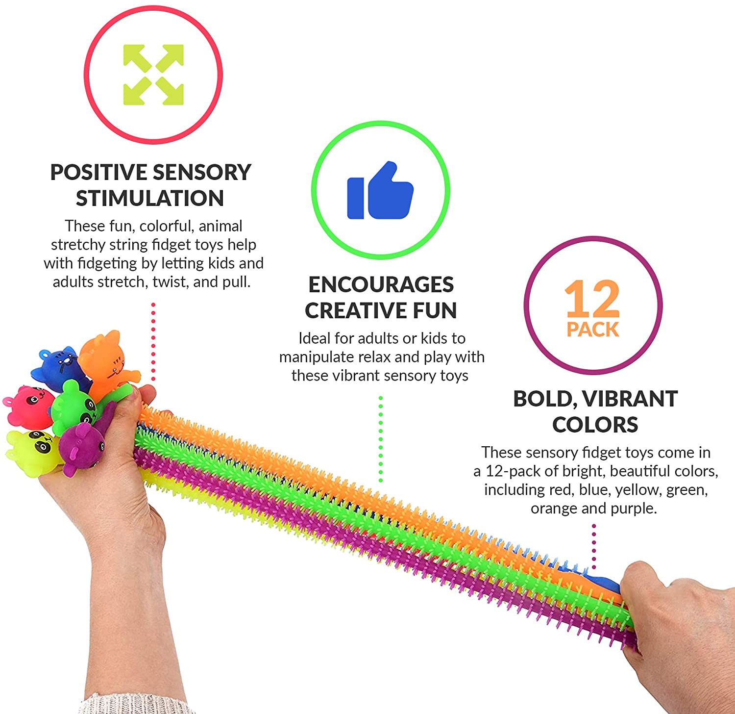 Colorful Sensory Fidget Animal Stretchy String ( Set of 12)