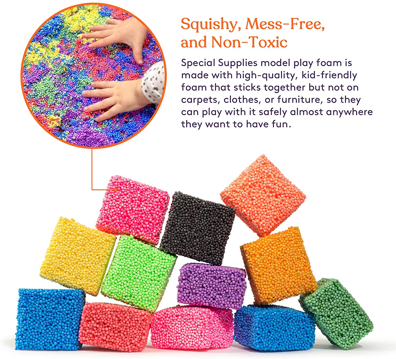 FUN FOAM Modeling Foam Beads Play Kit (10 Blocks) - Reusable Container