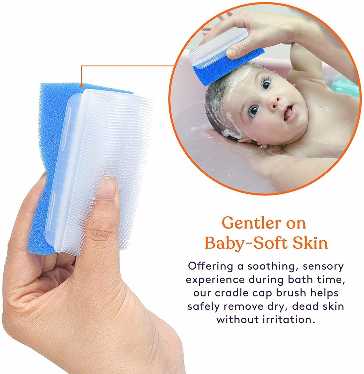 Special Supplies Baby Bath Sponges Soft Foam Sensory Scrubber with Cradle Cap Bristle Brush - Body, Hair, and Scalp Cleaning - Gentle on Infant, Toddler Sensitive Skin - Great Sensory Feel