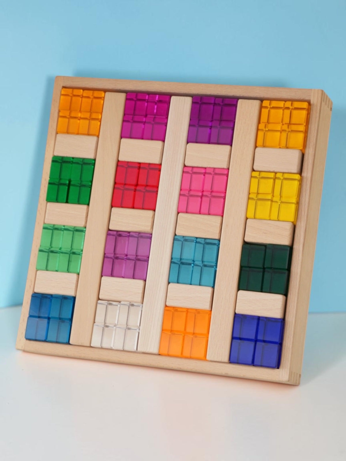 **Pre-order (Ships in 2-3 Weeks)** 64-Piece Crystal Stone & Interlocking Building Slats Block Set with Storage Tray