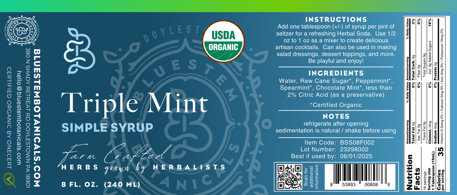 Simple Syrup, Triple Mint, ORG - Bluestem Botanicals
