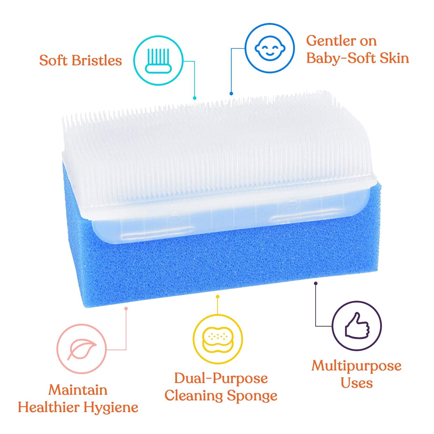 Special Supplies Baby Bath Sponges Soft Foam Sensory Scrubber with Cradle Cap Bristle Brush - Body, Hair, and Scalp Cleaning - Gentle on Infant, Toddler Sensitive Skin - Great Sensory Feel