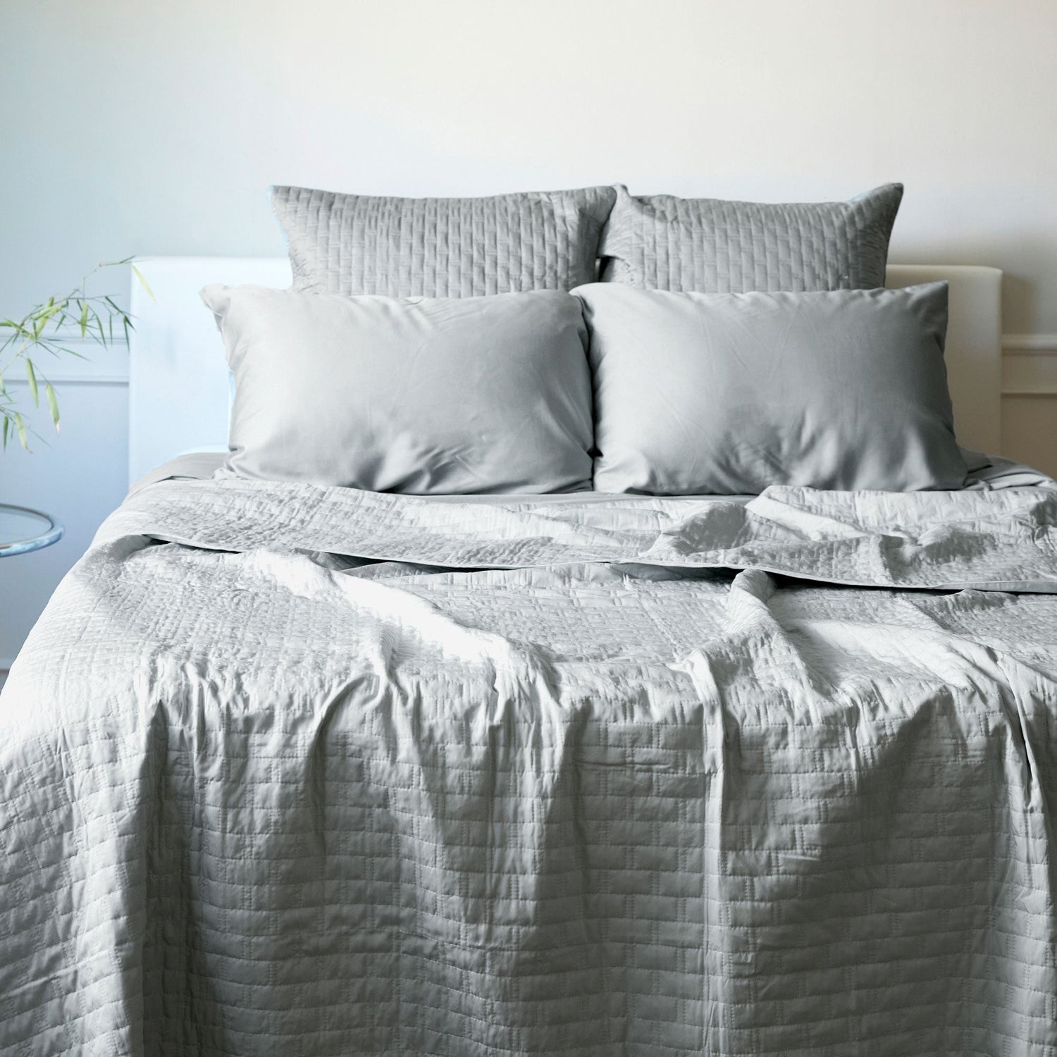 Bamboo Quilted Coverlet- Stone