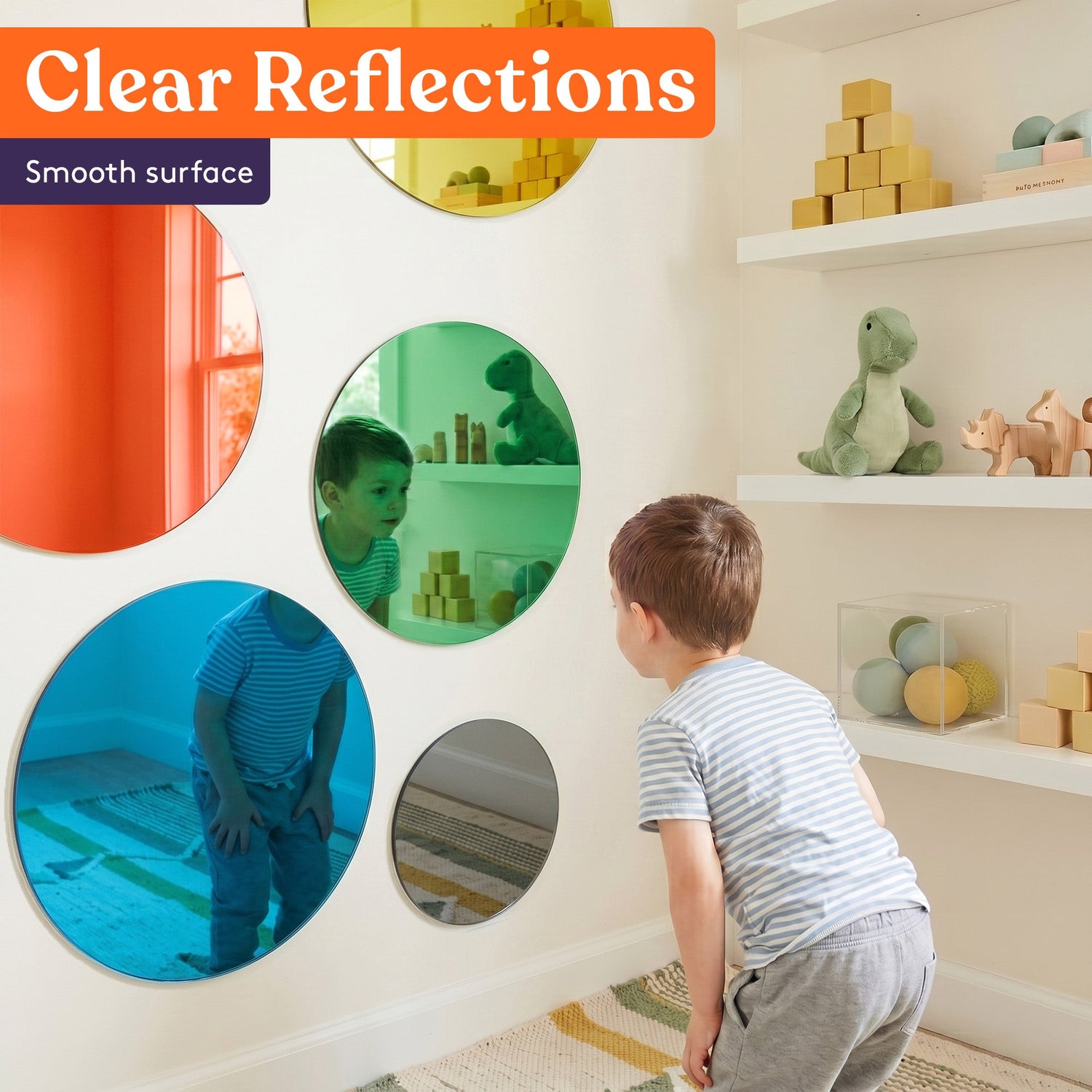 Special Supplies Sensory Circle Wall Mirror - Interactive Acrylic Mirrors for Wall Decoration and Sensory Toys for Kids Classroom or Home -Sensory Room Decor -Visual, Tactile Stimulation (7 Pk)