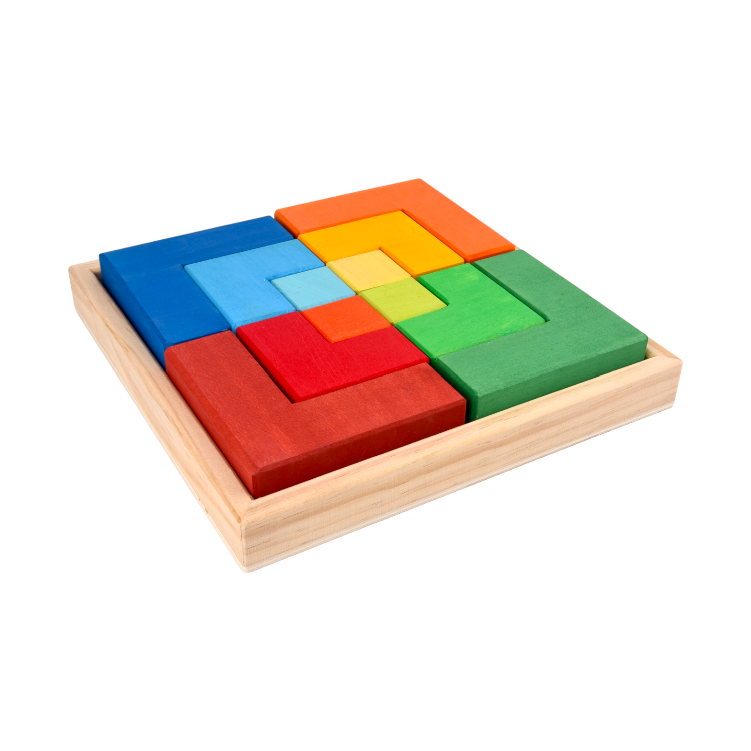 **Pre-order (Ships in 2-3 Weeks)**12 Pcs STAINED Large Rainbow Wooden Creative Puzzle Square Blocks with Storage Tray