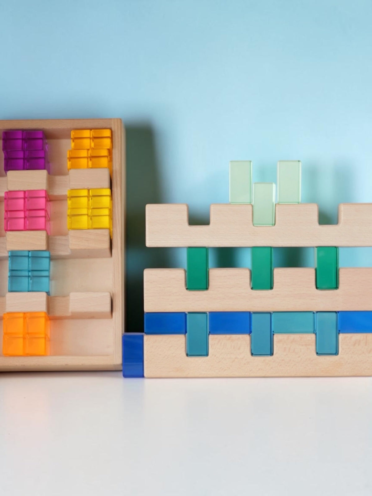 **Pre-order (Ships in 2-3 Weeks)** 64-Piece Crystal Stone & Interlocking Building Slats Block Set with Storage Tray