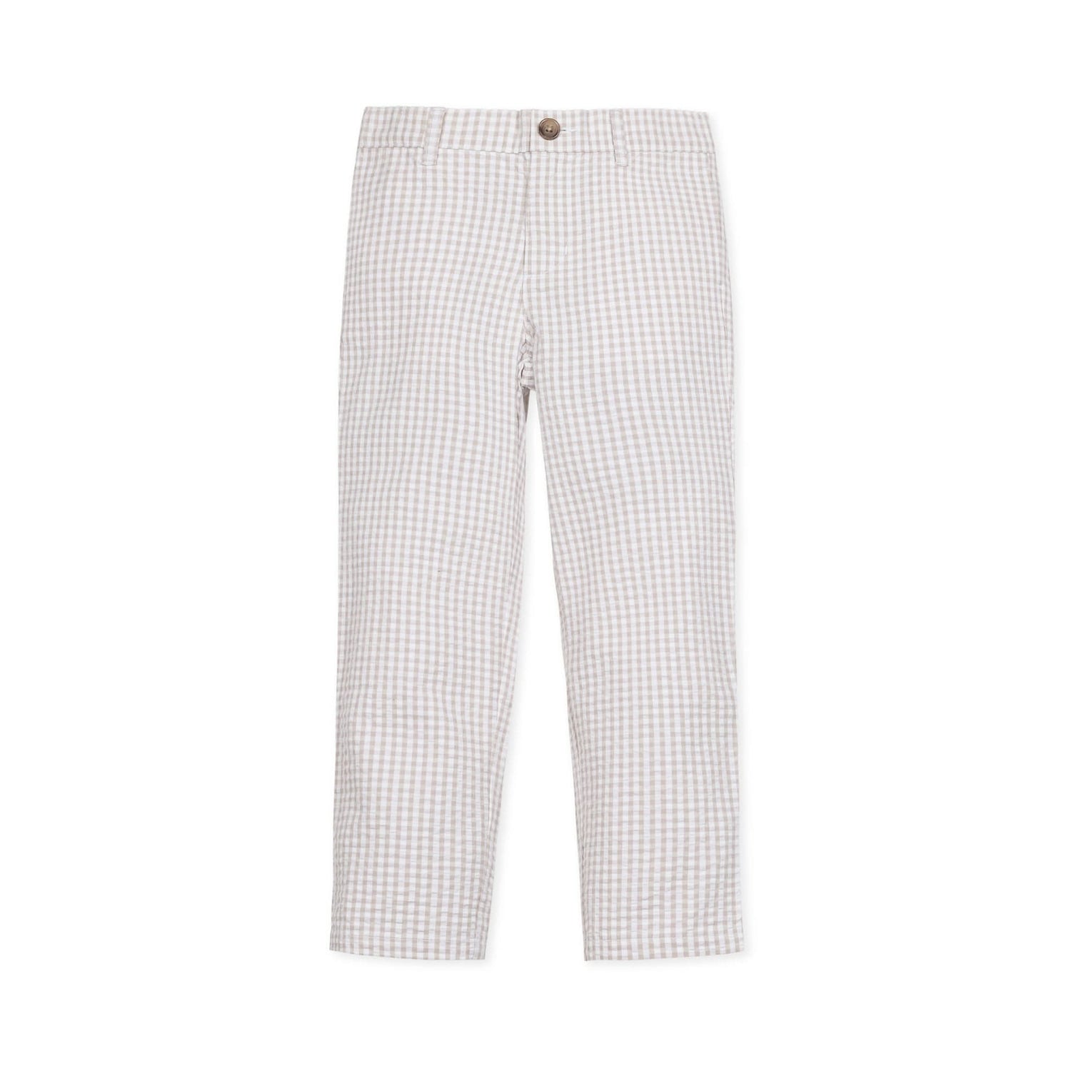 Organic Seersucker Suit Pant Taupe Gingham