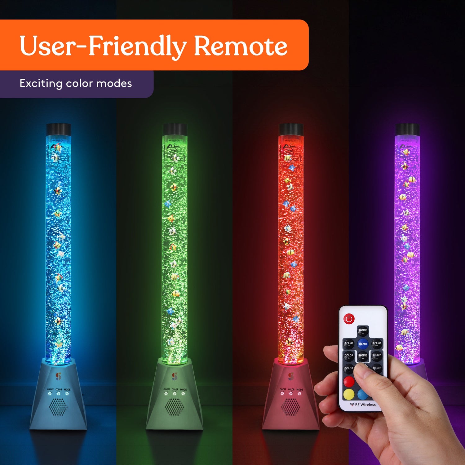 Special Supplies Aquarium Sensory Bubble Tube Lamp - 4ft Color-Changing LED with Remote, 5 Fishes, Nightlight Effect & Bluetooth Speaker
