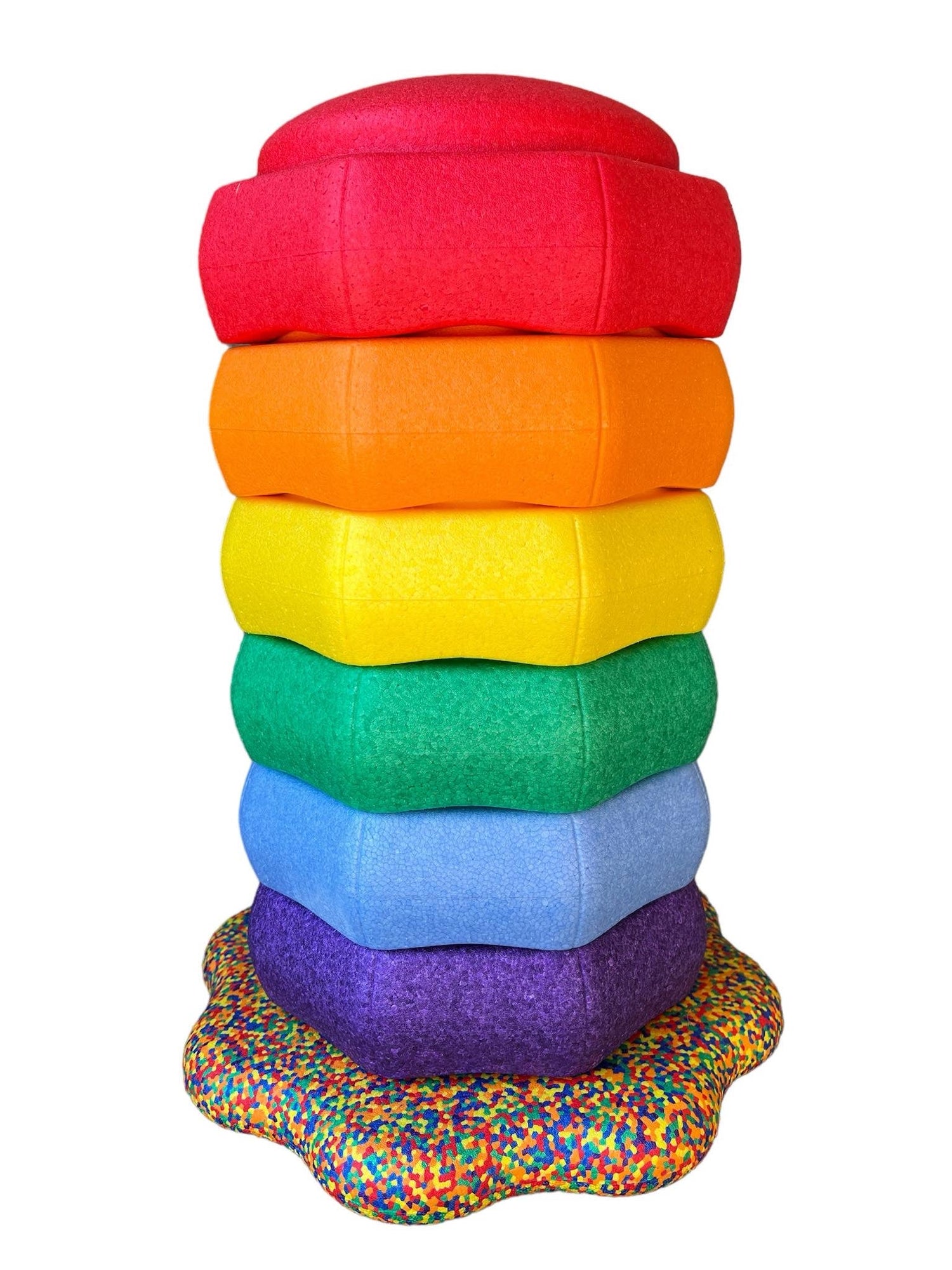 Flower-shaped Balance Board for Stepping Stones in Rainbow Confetti