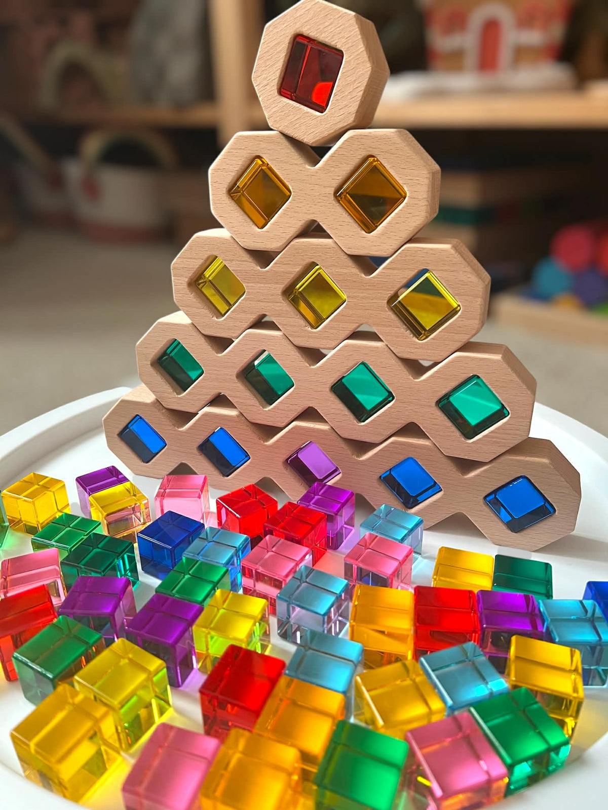 **Pre-order (Ships in 2-3 Weeks)** 12-Piece Wooden Window Building Block Set with Storage Tray