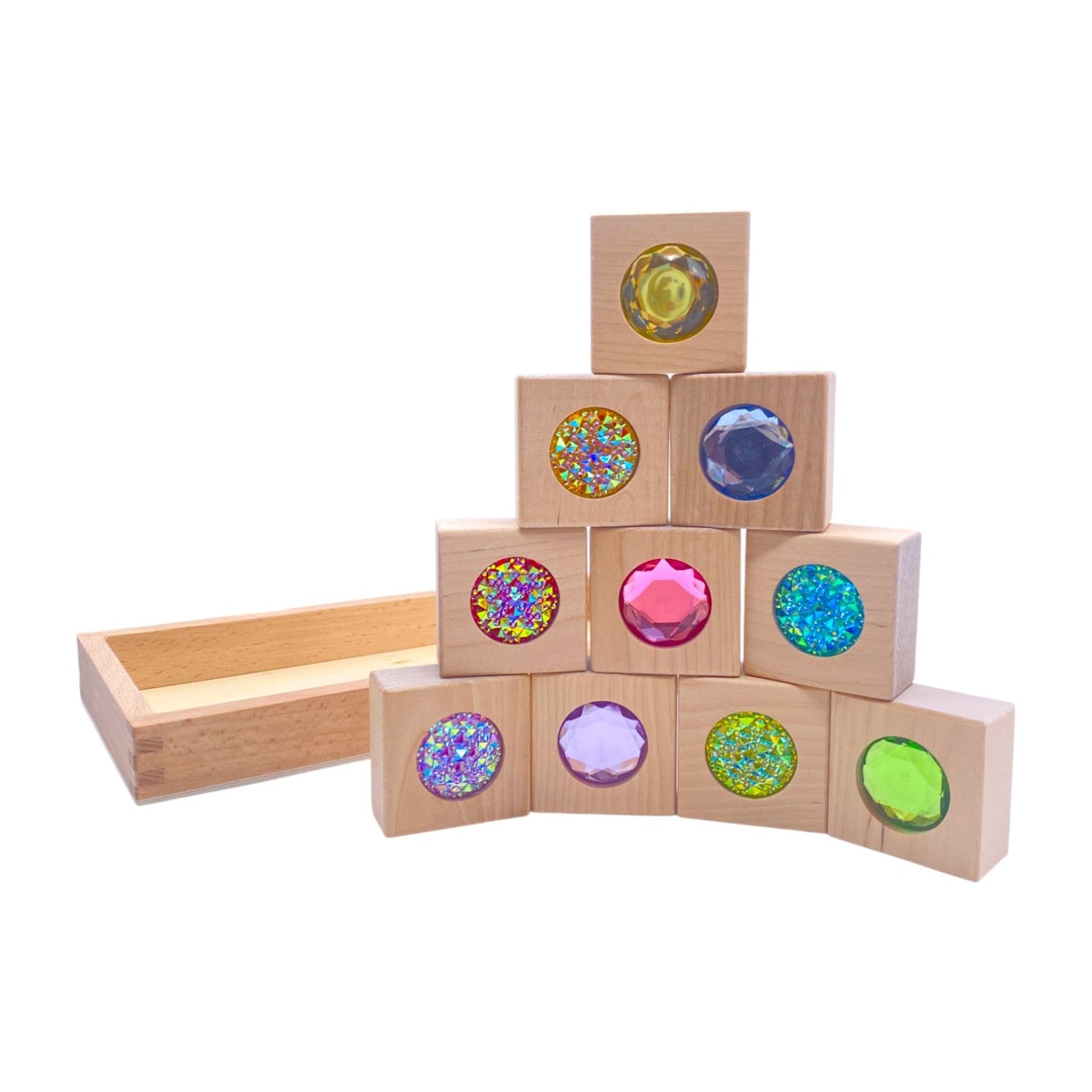 Pastel & Rainbow Gem Block Collection – 3 Styles with Wooden Storage Trays