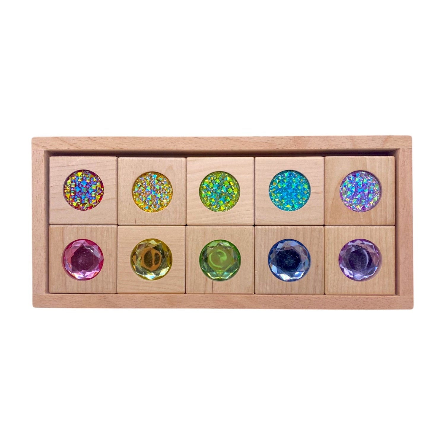 Pastel & Rainbow Gem Block Collection – 3 Styles with Wooden Storage Trays