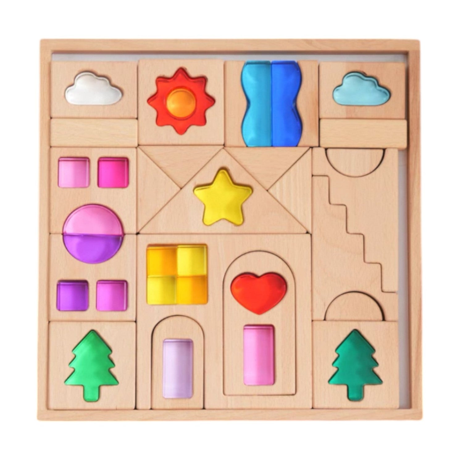 **Pre-order (Ships in 1-2 Weeks)**45-Piece Dreamlight Village Lucite Block Set with Wooden Tray