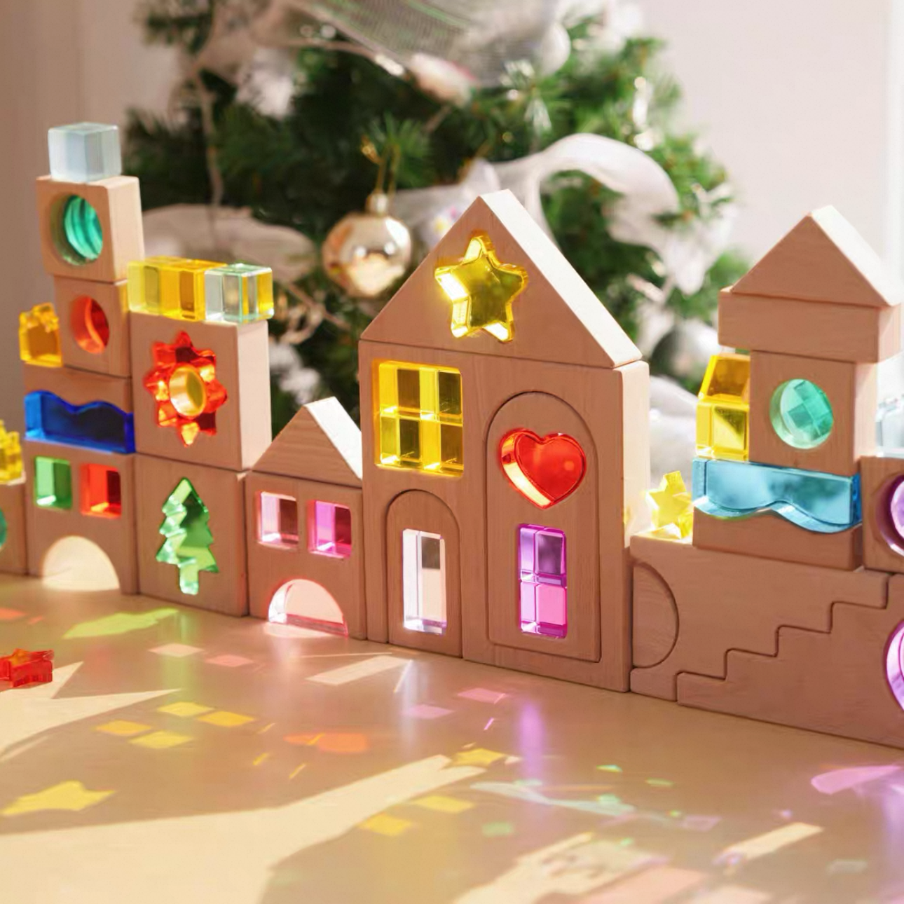 **Pre-order (Ships in 1-2 Weeks)**45-Piece Dreamlight Village Lucite Block Set with Wooden Tray