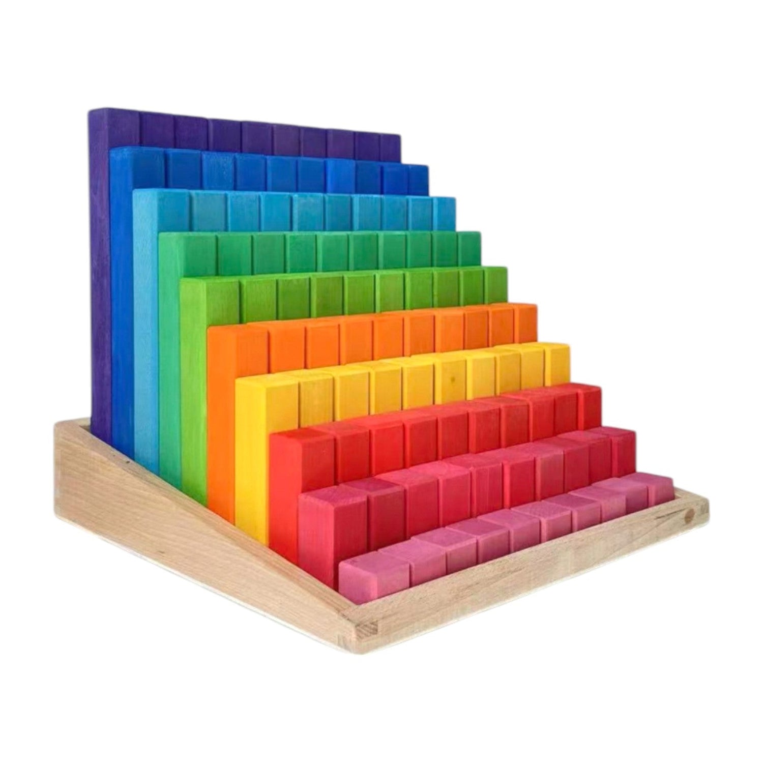 **Pre-order (Ships in 1-2 Weeks)**Building Steps Rainbow Counting Blocks – 100-Piece Wooden Prism Stair Set