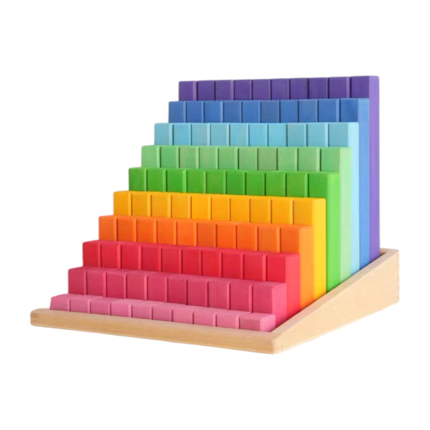 **Pre-order (Ships in 1-2 Weeks)**Building Steps Rainbow Counting Blocks – 100-Piece Wooden Prism Stair Set