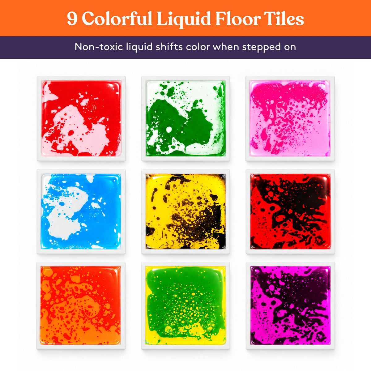 Square Floor Liquid Tiles for Kids, Set of 9