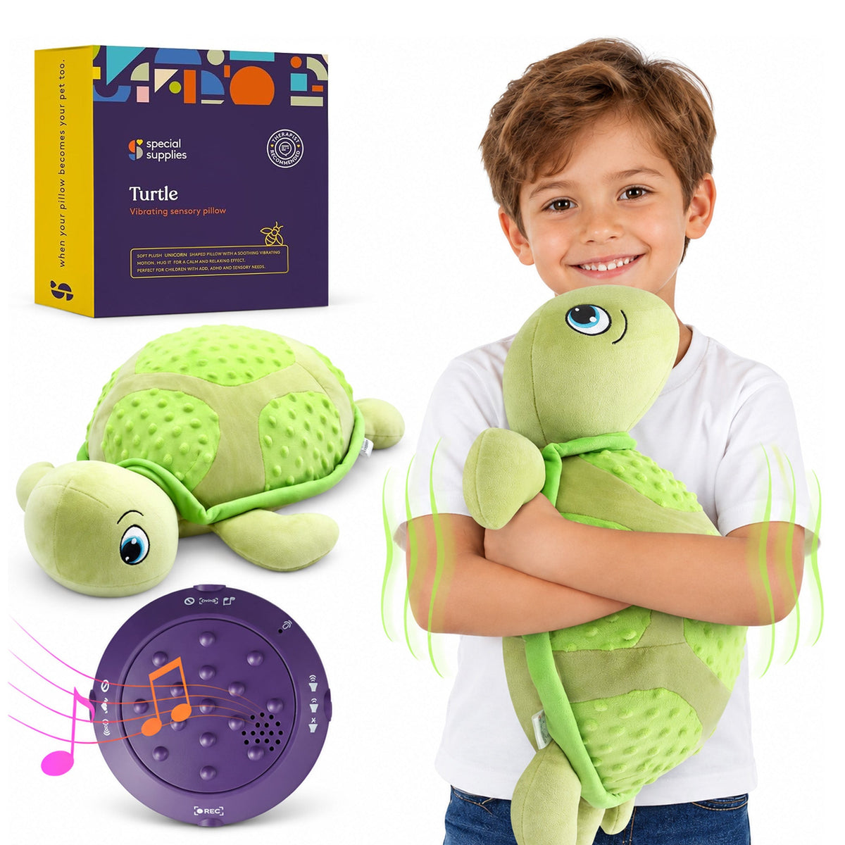 Sensory Vibrating Pillow-Turtle with Music and Voice Recording