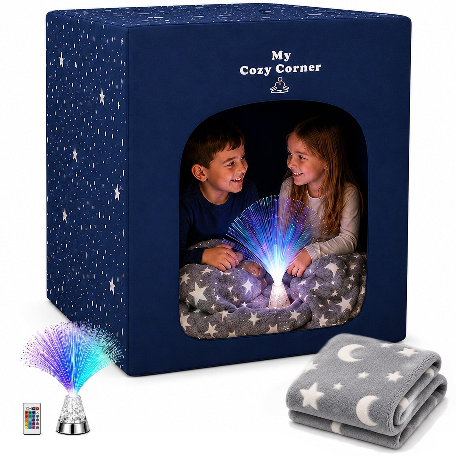 Special Supplies Blackout Sensory Tent for Kids,Calming Play Room with Fiber Optic Lamp and Glow-in-The-Dark Fuzzy Blanket