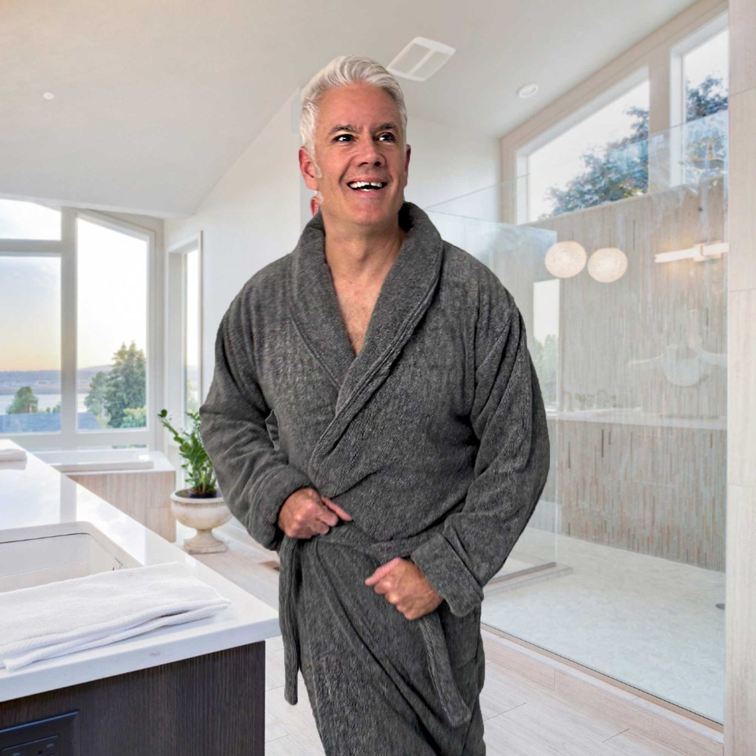 Bamboo Cotton Bath Robe  - Charcoal