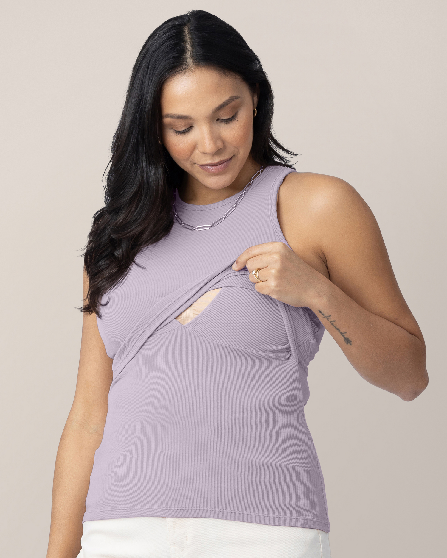 Ribbed Bamboo Racerback Nursing Tank | Lavender Mist
