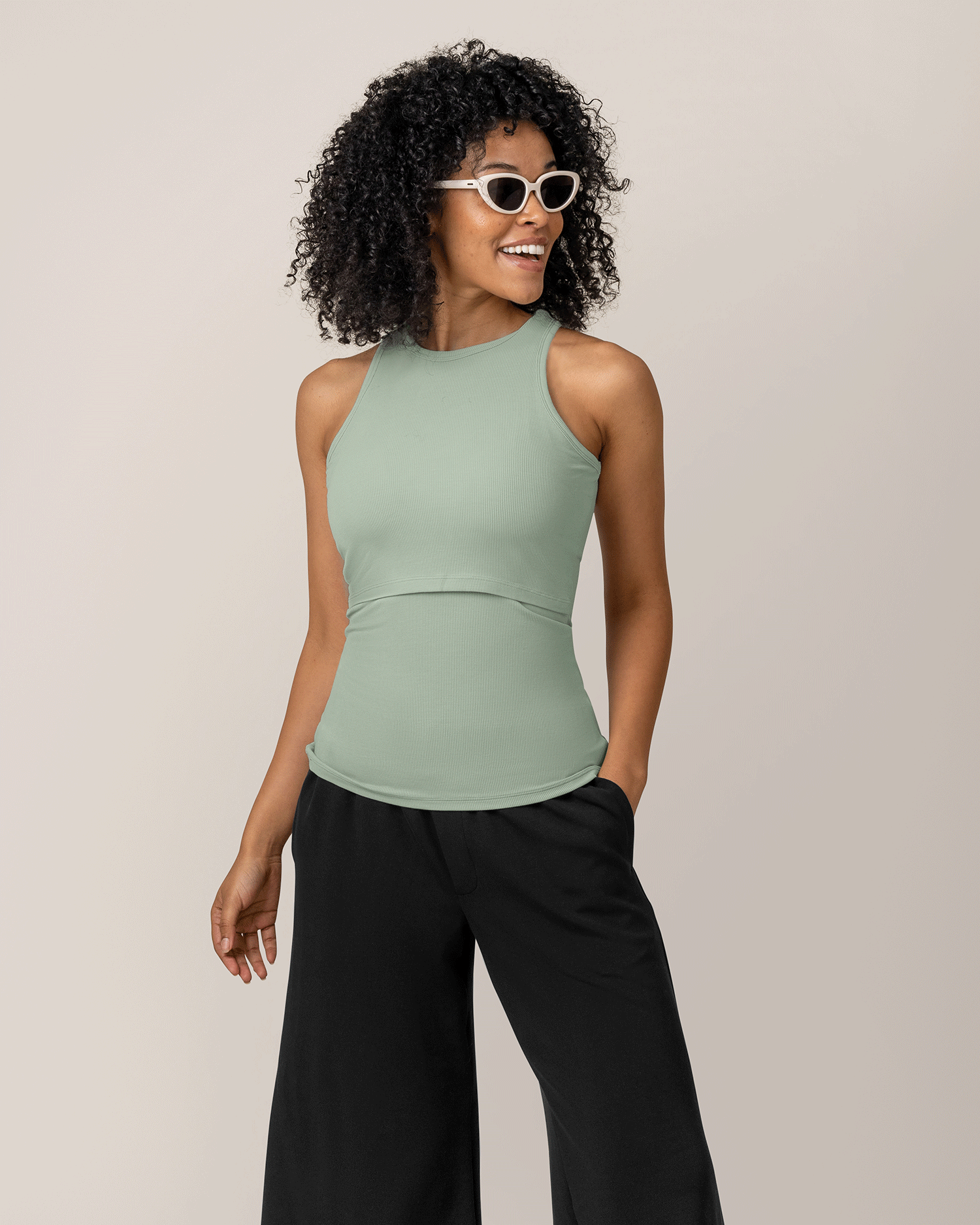 Ribbed Bamboo Racerback Nursing Tank | Aqua Mist