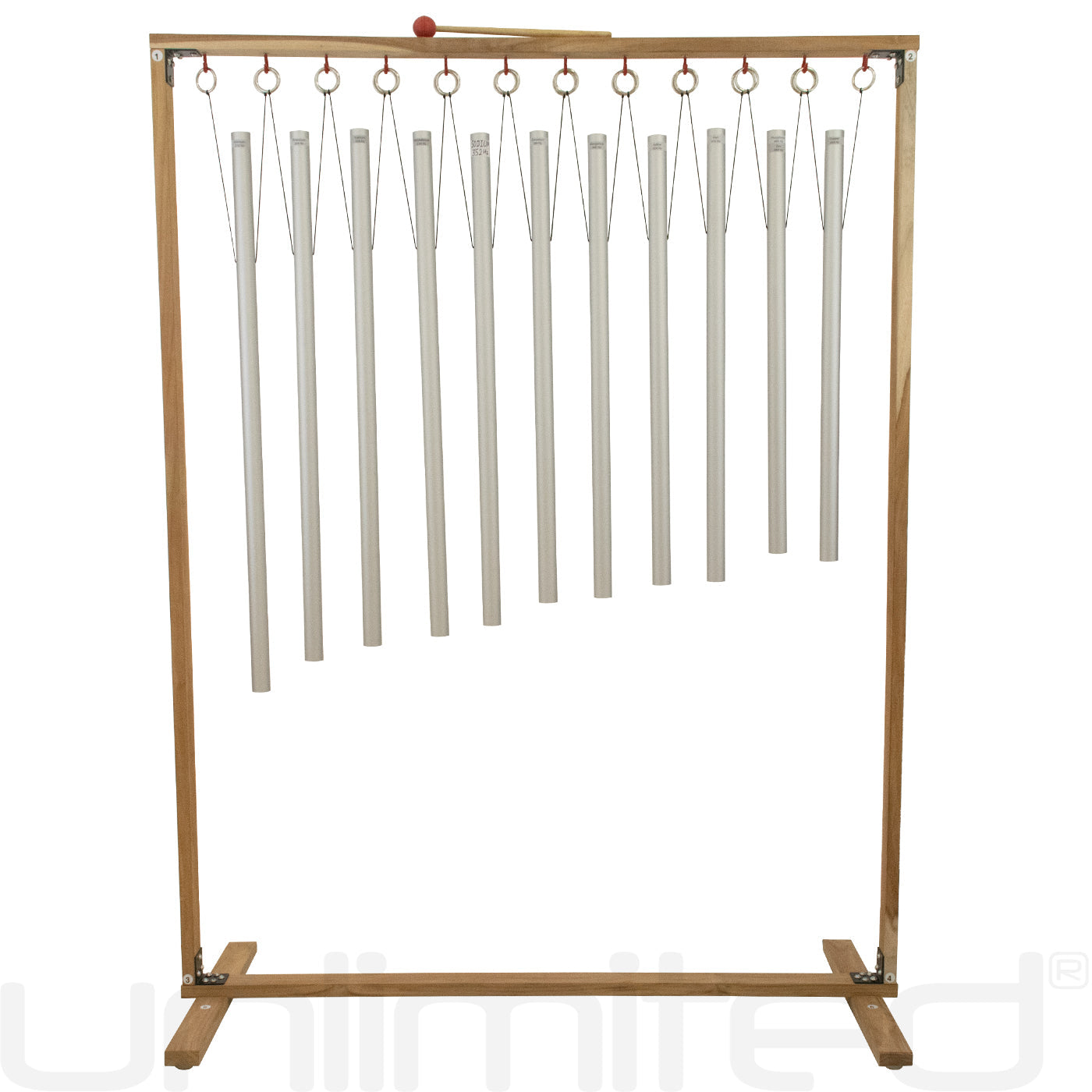 Set of 11 Mineral Nutrient Tuned Healing Chimes with Framed Wood Stand