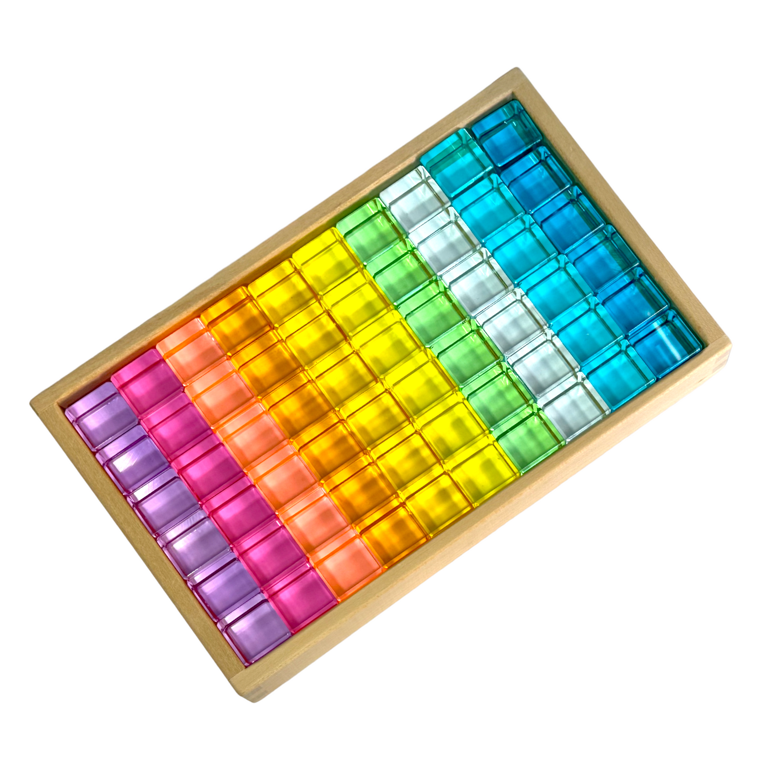 60 Pcs Crystal Clear Translucent Lucite Cubes Set in Pastel/Macaron Colors with Storage Tray