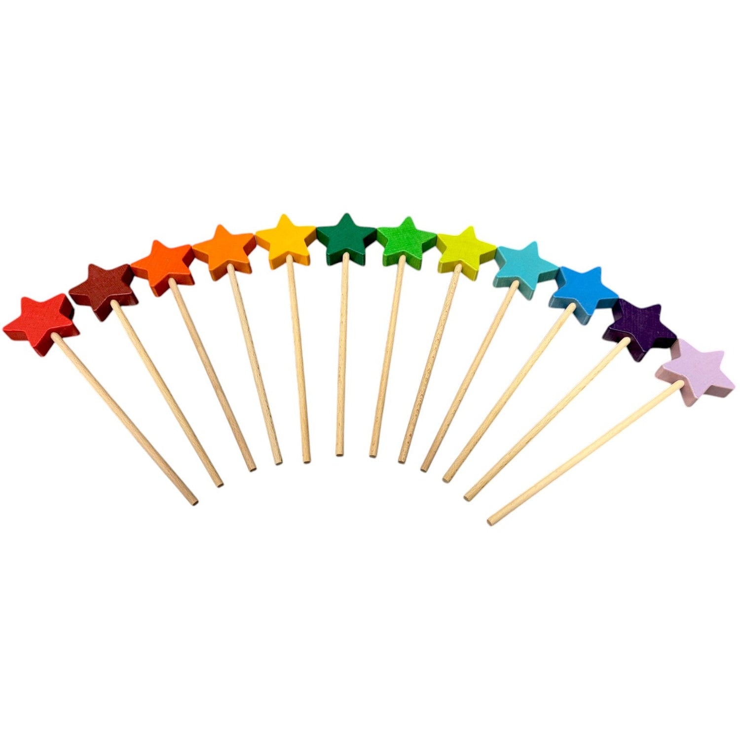 **Pre-order (Ships in 1-2 Weeks)**12 PCS Wooden Star Wand Set in Rainbow and Natural Colors