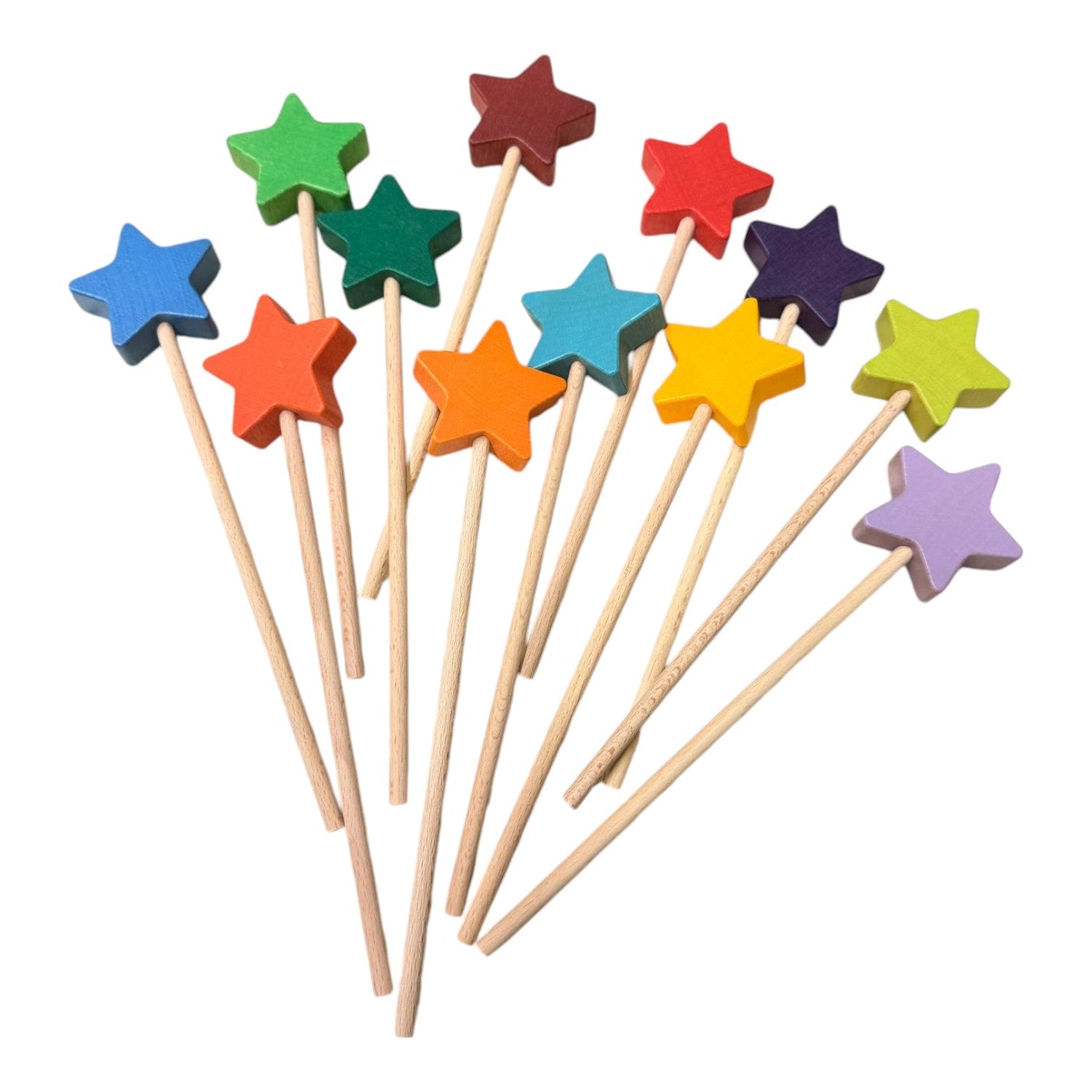 **Pre-order (Ships in 1-2 Weeks)**12 PCS Wooden Star Wand Set in Rainbow and Natural Colors
