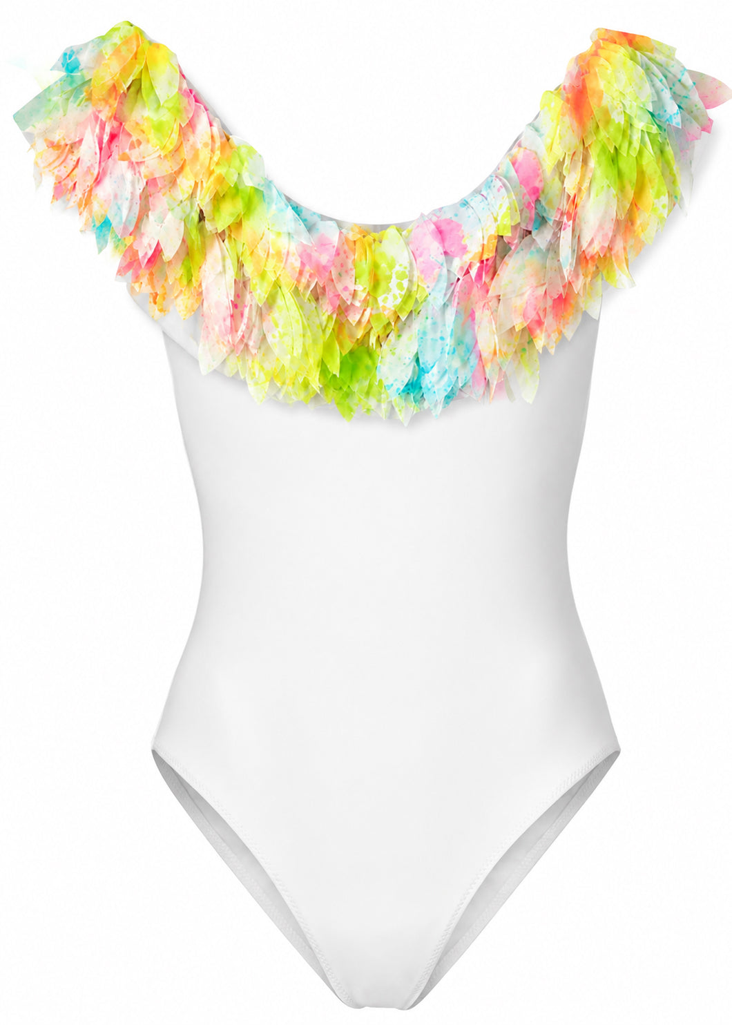 Womens White Swimsuit with Citrus Petals