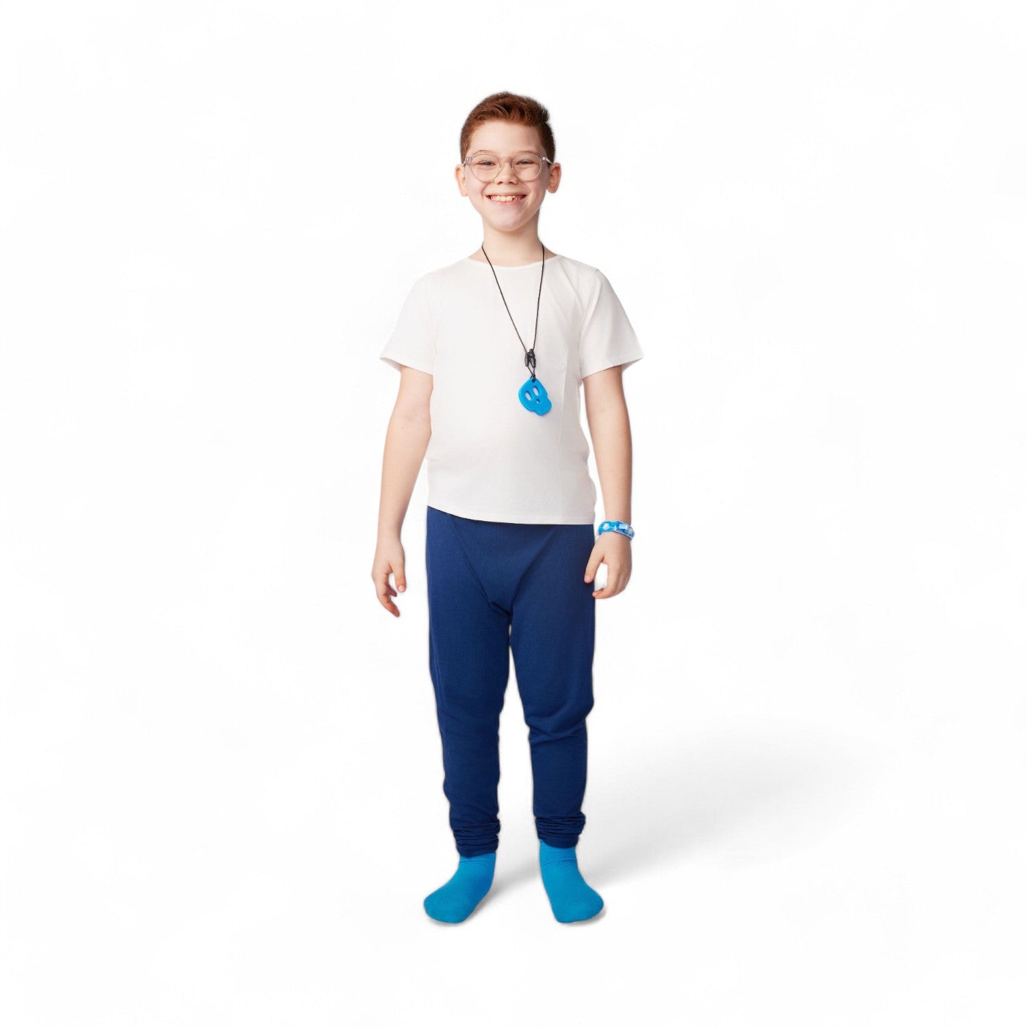 The Everday Sensory Friendly White Tee w Chewy necklace- *actual chewy necklace design may vary, but color will match tee*