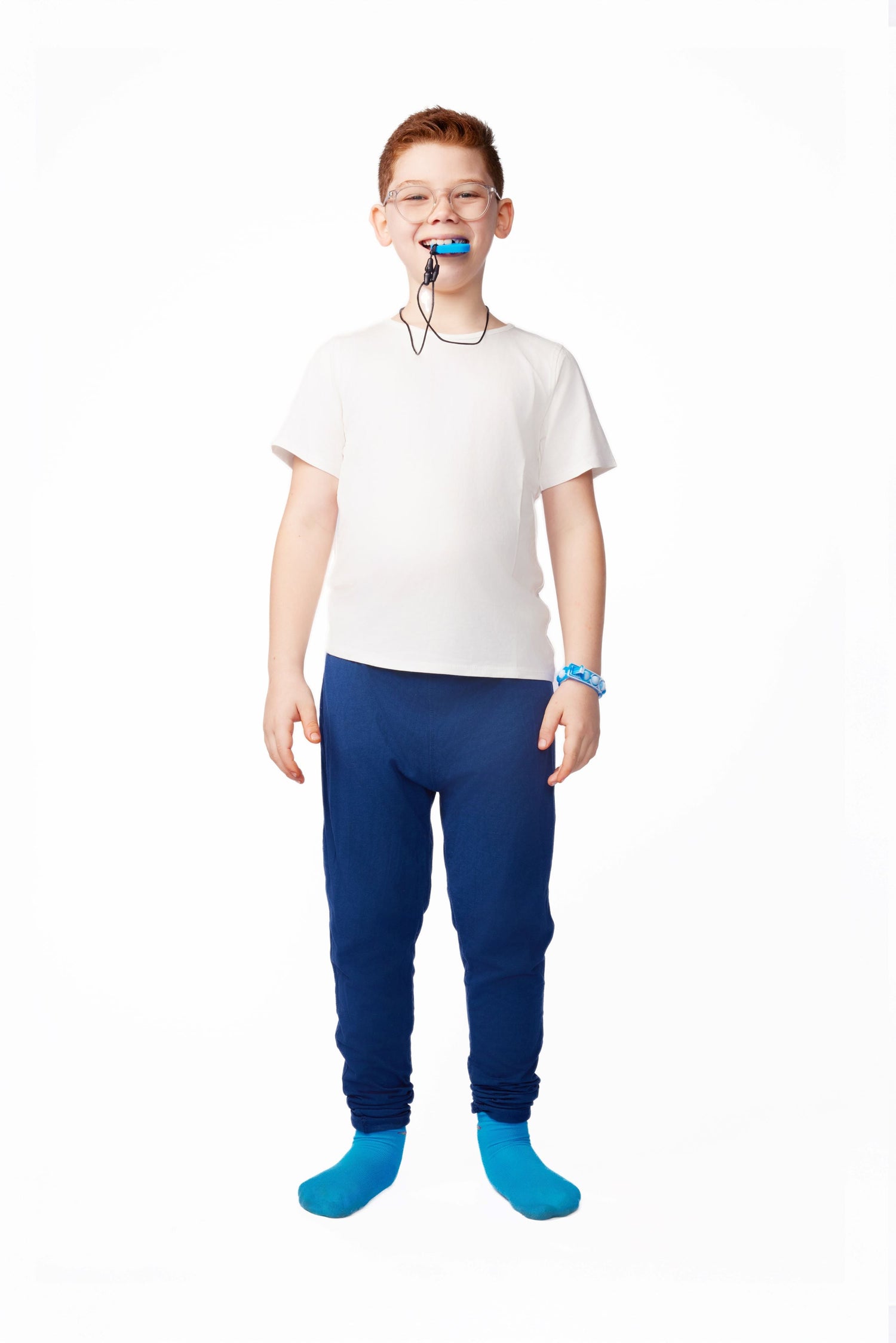 The Everday Sensory Friendly White Tee w Chewy necklace- *actual chewy necklace design may vary, but color will match tee*