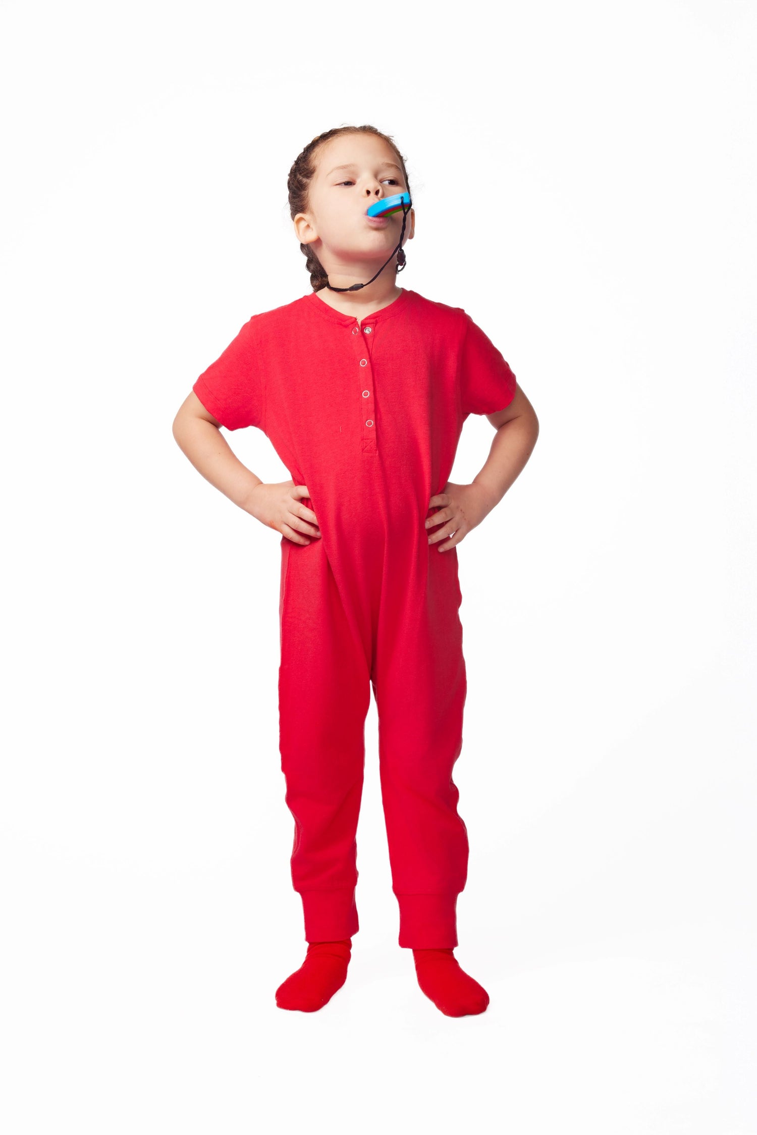 Ultimate Comfort Playsuit w Chewy Sensory Bracelet-RED