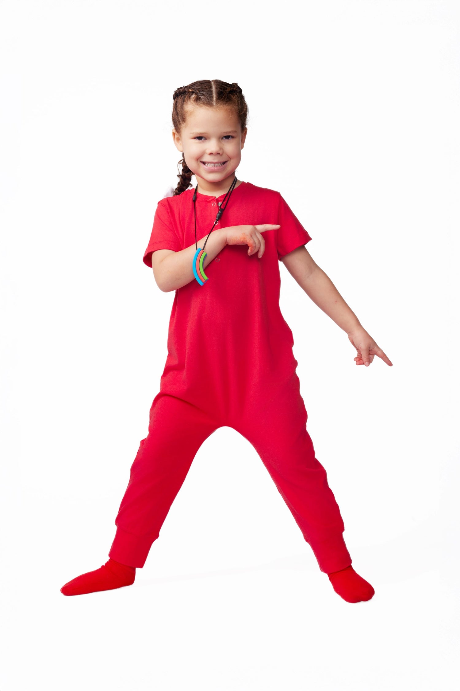 Ultimate Comfort Playsuit w Chewy Sensory Bracelet-RED