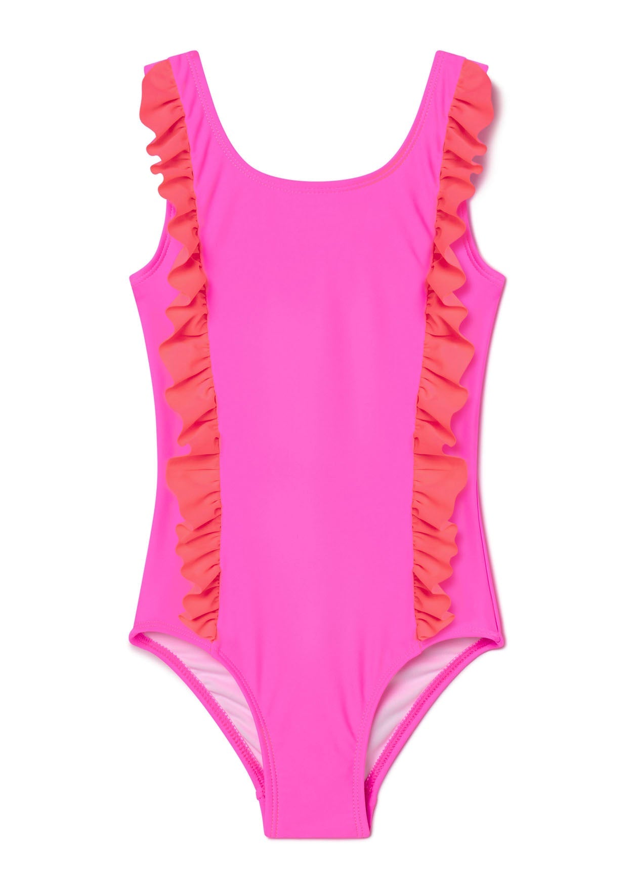 Neon Pink & Red Ruffle Swimsuit