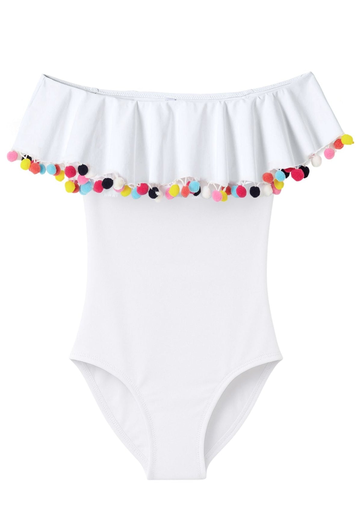 White Swimsuit with Pom Poms
